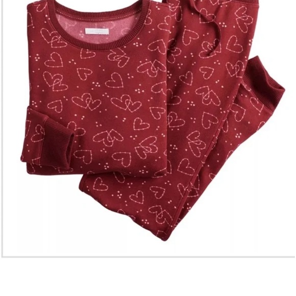 LC Lauren Conrad Maroon Valentine Heart Print Pajama Set - Picture 3 of 5
